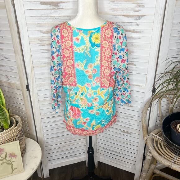 TOLANI COLLECTION Women's Vittoria Aqua Floral Tunic Top Modal Multicolor M NWT - Picture 5 of 16